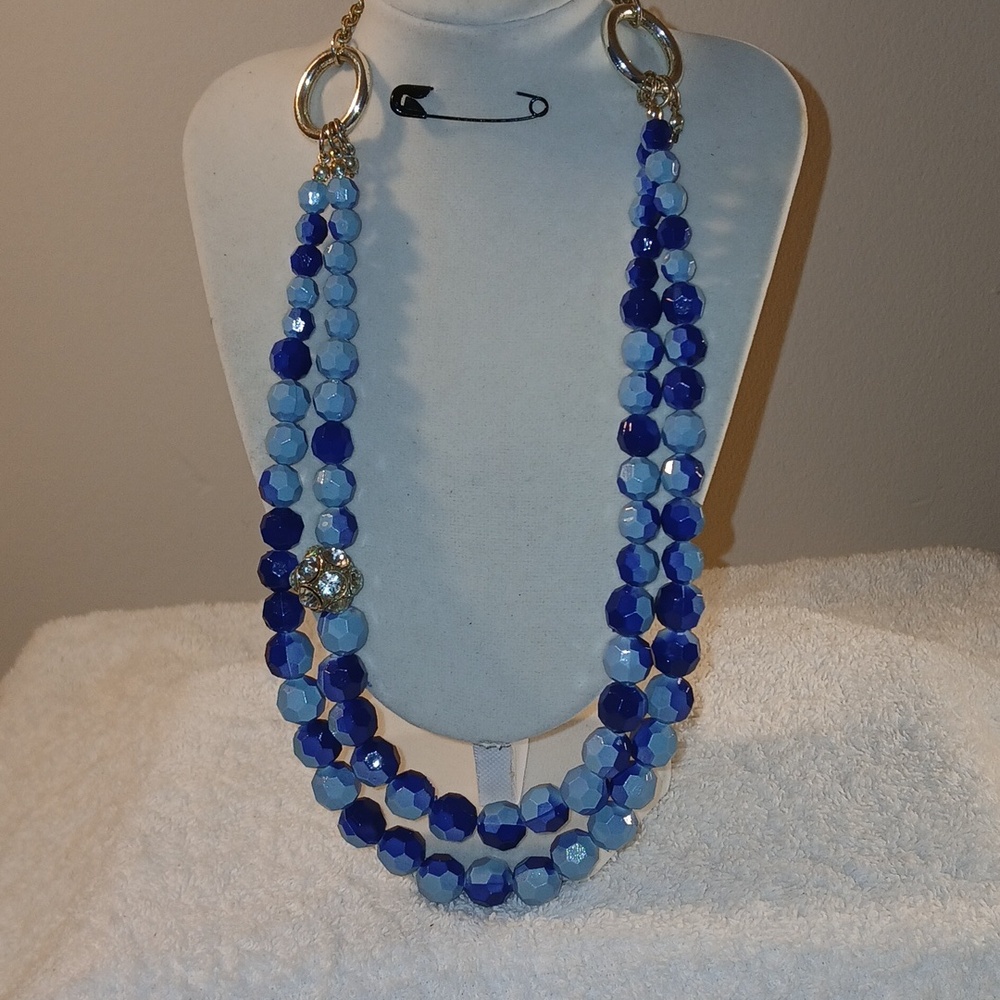 Blue Multi-Strand Statement Necklace, Earrings/Bundle - Picture 5 of 7